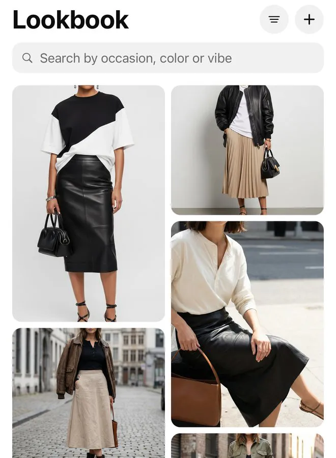 The Lookbook: a grid of saved looks with a search field