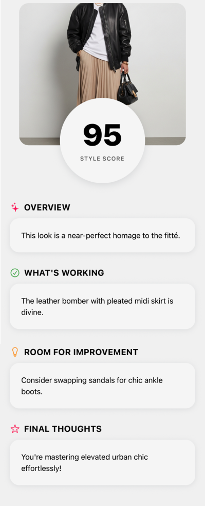 fitté feedback screenshot - analyze outfit